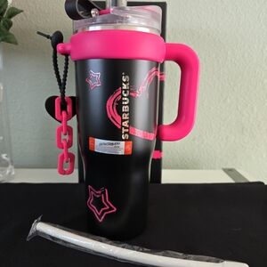 Starbucks Black and Pink Tumbler with Straw